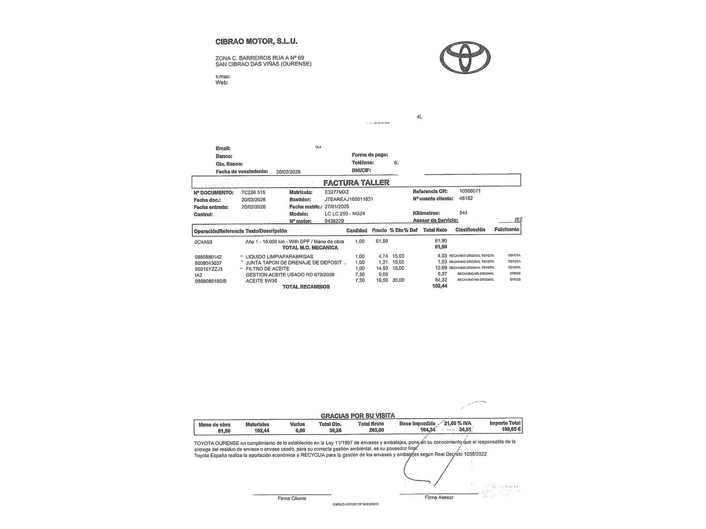 Foto del mantenimiento del Toyota Land Cruiser Toyota Land Cruiser 2.8 D-4D VXL Auto (204 CV) 7 Plazas