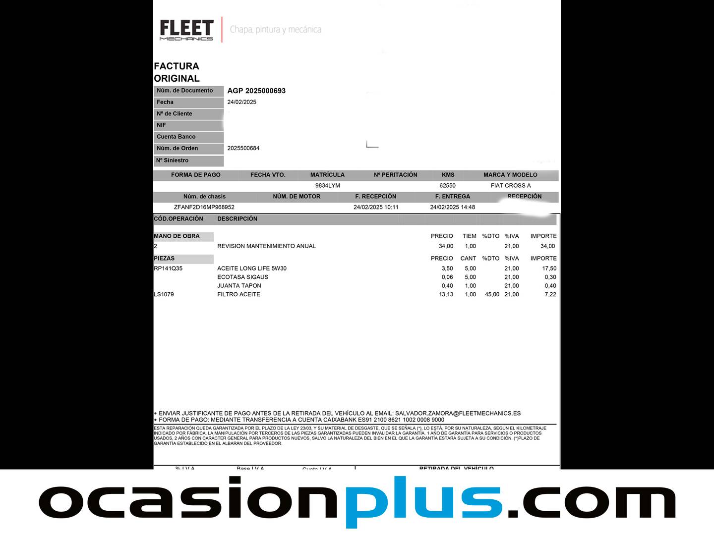 Foto del mantenimiento del Fiat 500X Fiat 500X 1.3 Firefly S&S Cross T4 DCT (150 CV)