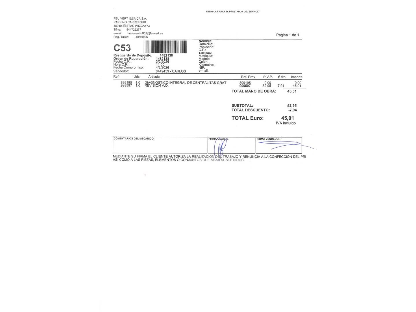 Foto del mantenimiento del DR AUTOMOBILES DR 4.0 DR AUTOMOBILES DR4 1.5 (116 CV)