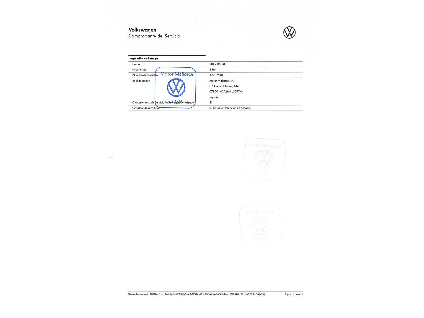 Foto del mantenimiento del Volkswagen T-Roc Volkswagen T-Roc Advance 1.0 TSI (115 CV)