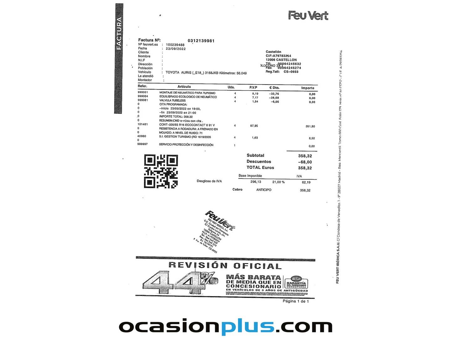 Foto del mantenimiento del Toyota Auris Toyota Auris 140H Hybrid Active (136 CV)