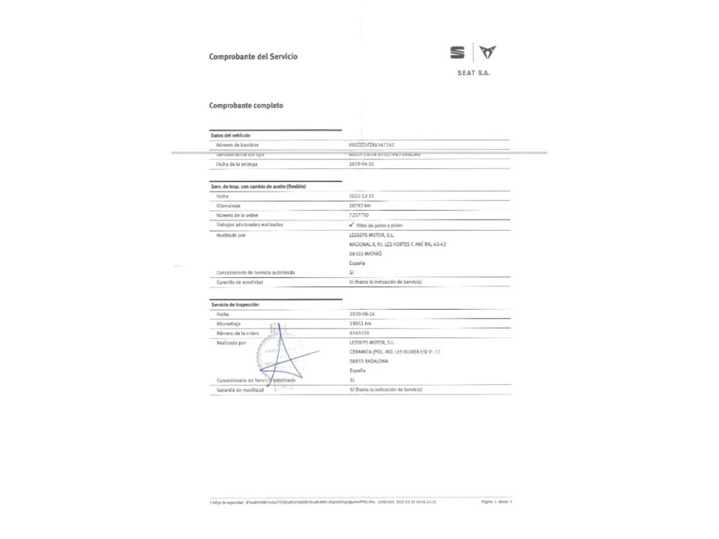 Foto del mantenimiento del Seat Ateca Seat Ateca 1.6 TDI S&S Ecomotive Style (115 CV)