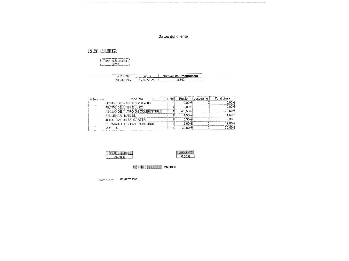 Foto del mantenimiento del Peugeot 5008 Peugeot 5008 PureTech 130 S&S Allure (130 CV) 7 Plazas