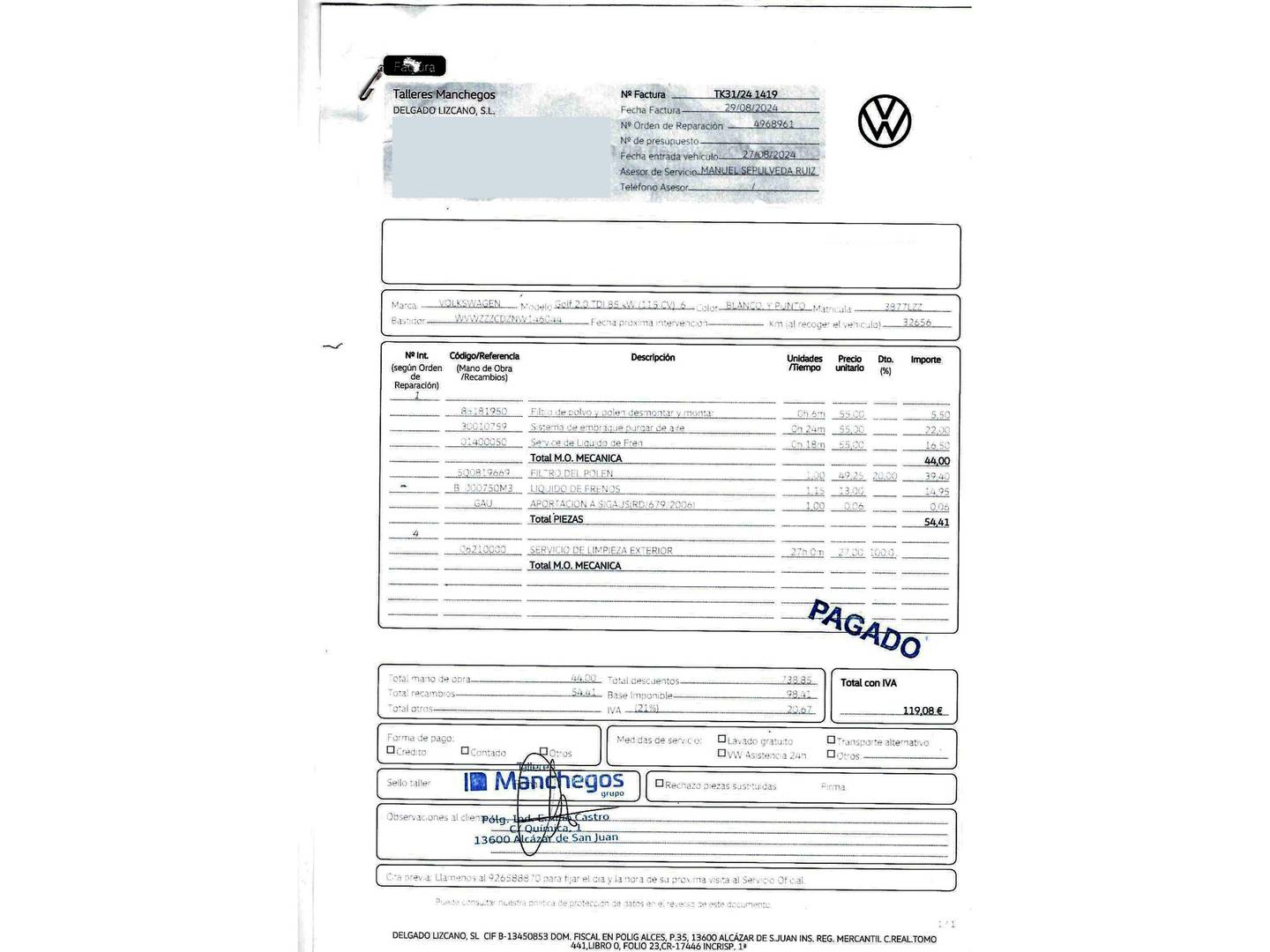 Foto del mantenimiento del Volkswagen Golf Volkswagen Golf 2.0 TDI (115 CV)