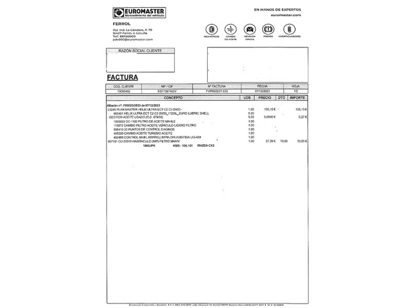 Foto del mantenimiento del Mazda CX-3 Mazda CX-3 1.5 DE SKYACTIV Luxury 2WD (105 CV)