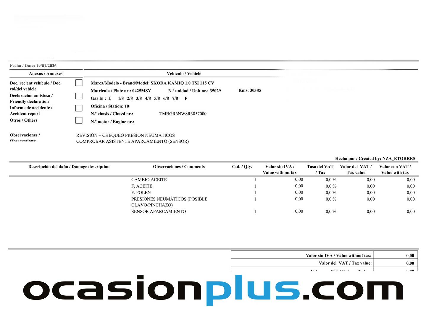 Foto del mantenimiento del Skoda Kamiq Skoda Kamiq 1.0 TSI Selection DSG (115 CV)