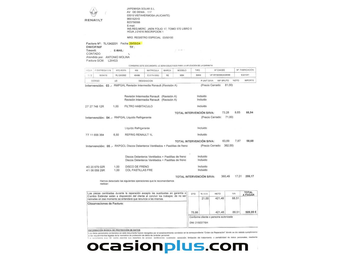 Foto del mantenimiento del Renault Mégane Renault Megane Limited TCe  (115 CV)