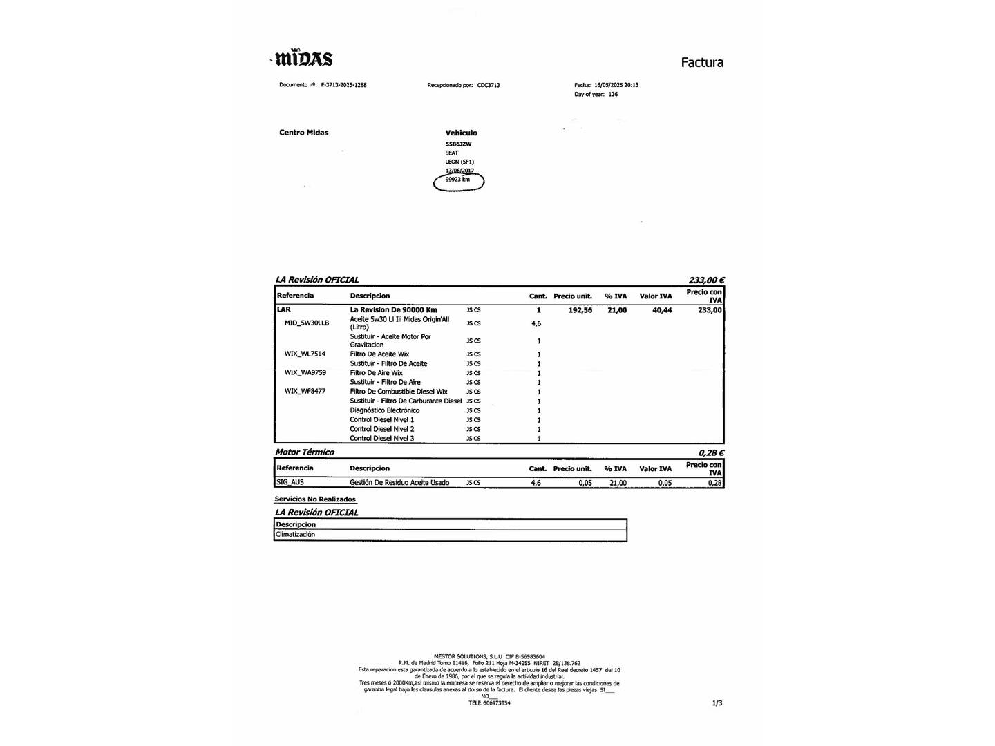 Foto del mantenimiento del Seat León SEAT León 2.0 TDI FR Plus DSG (150 CV)