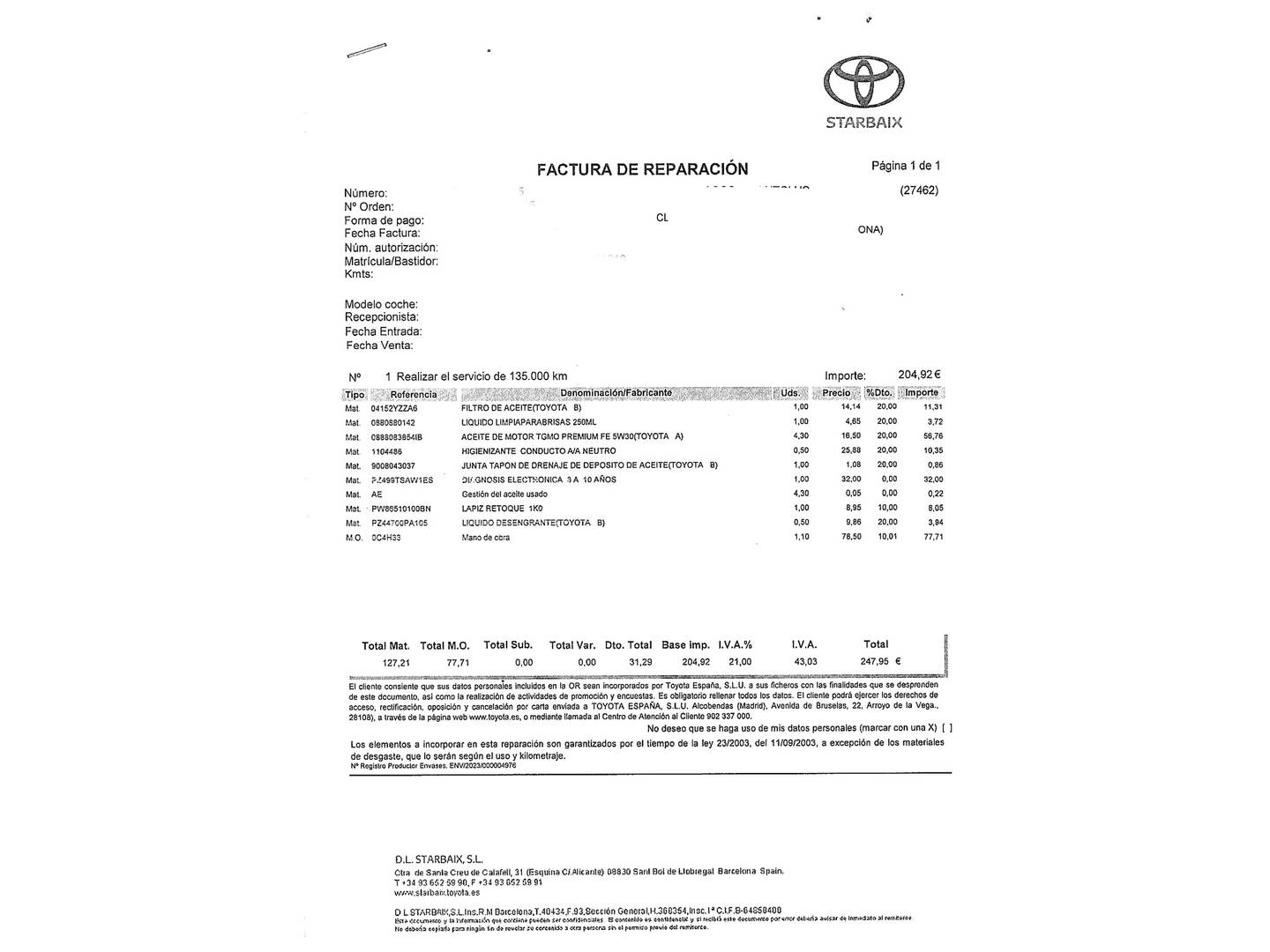 Foto del mantenimiento del Toyota C-HR Toyota C-HR 1.8 125H Launch Edition (122 CV)