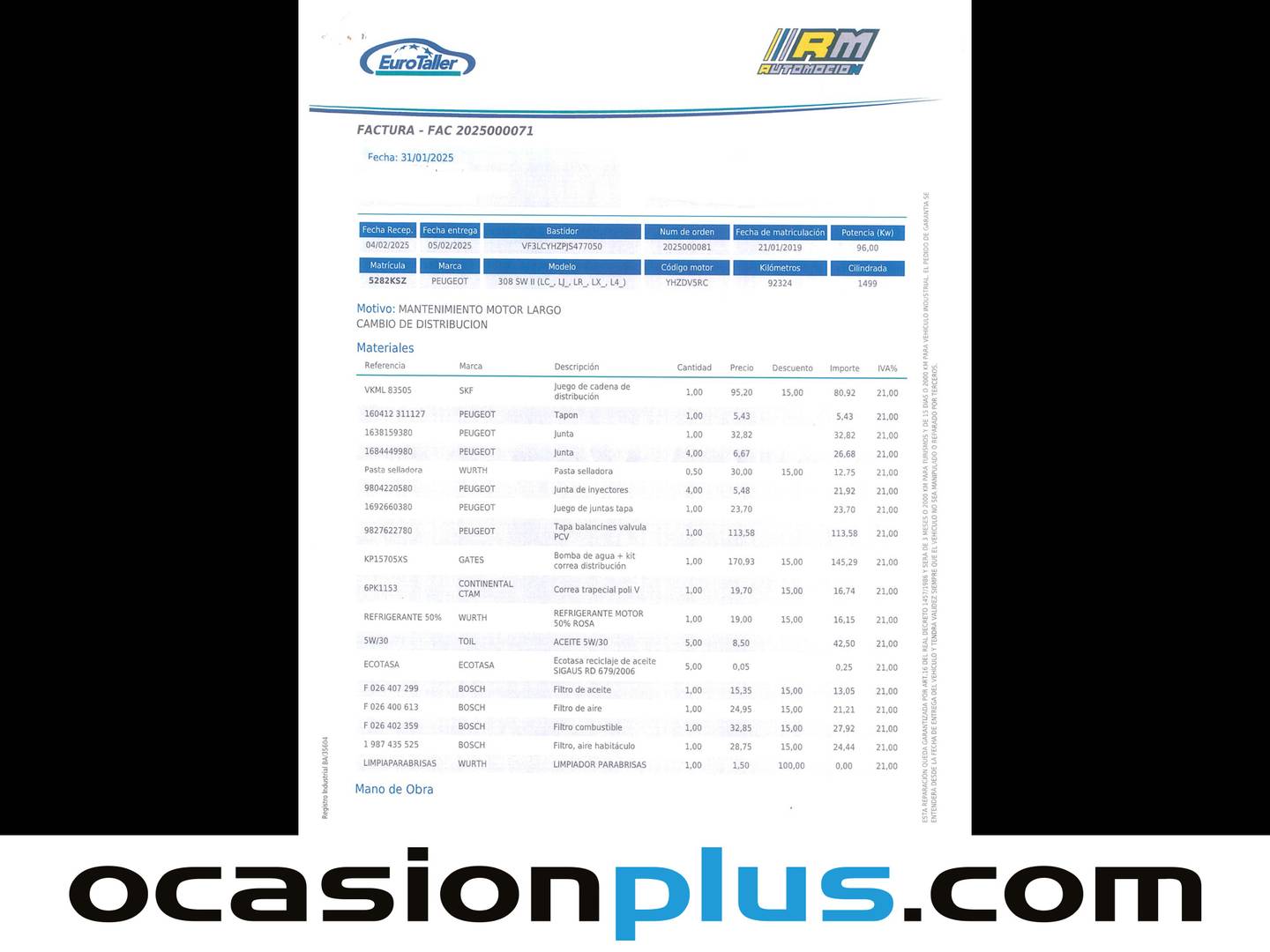 Foto del mantenimiento del Peugeot 308 Peugeot 308 SW SW BlueHDI 130 S&S Style (130 CV)