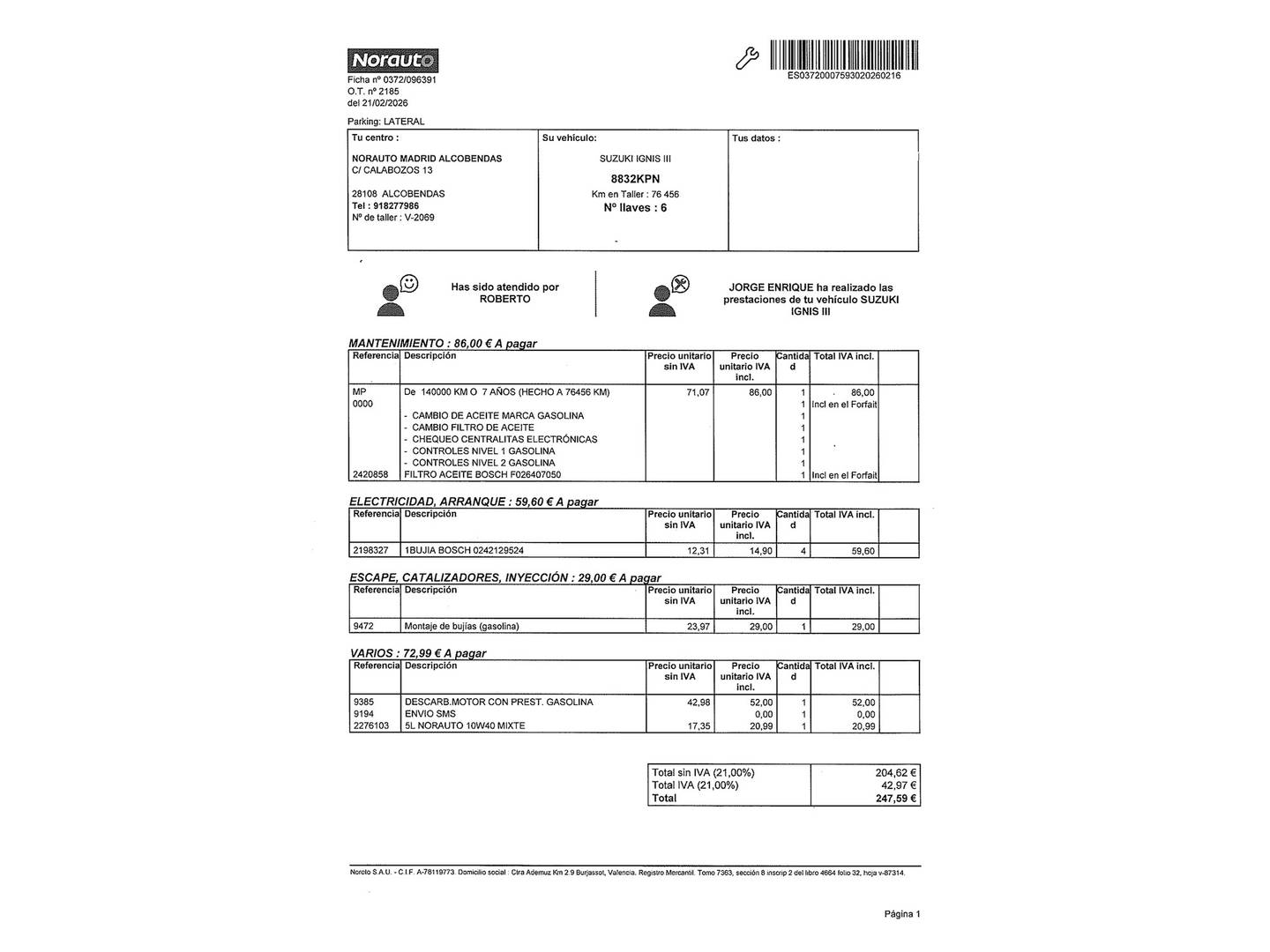 Foto del mantenimiento del Suzuki Ignis Suzuki Ignis 1.2 GLE (90 CV)