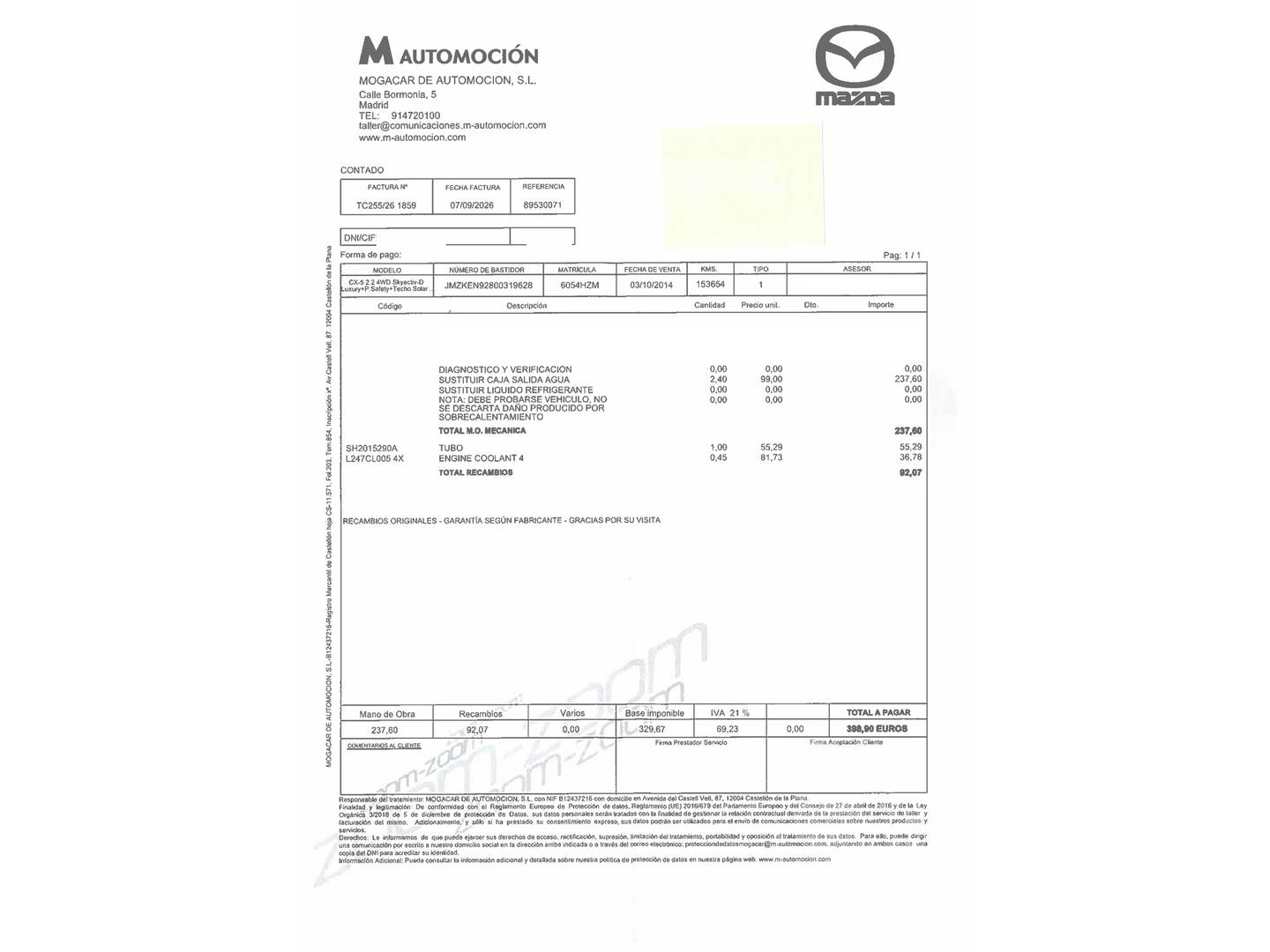 Foto del mantenimiento del Mazda CX-5 Mazda CX-5 2.2 DE Luxury 4WD AT (175 CV)