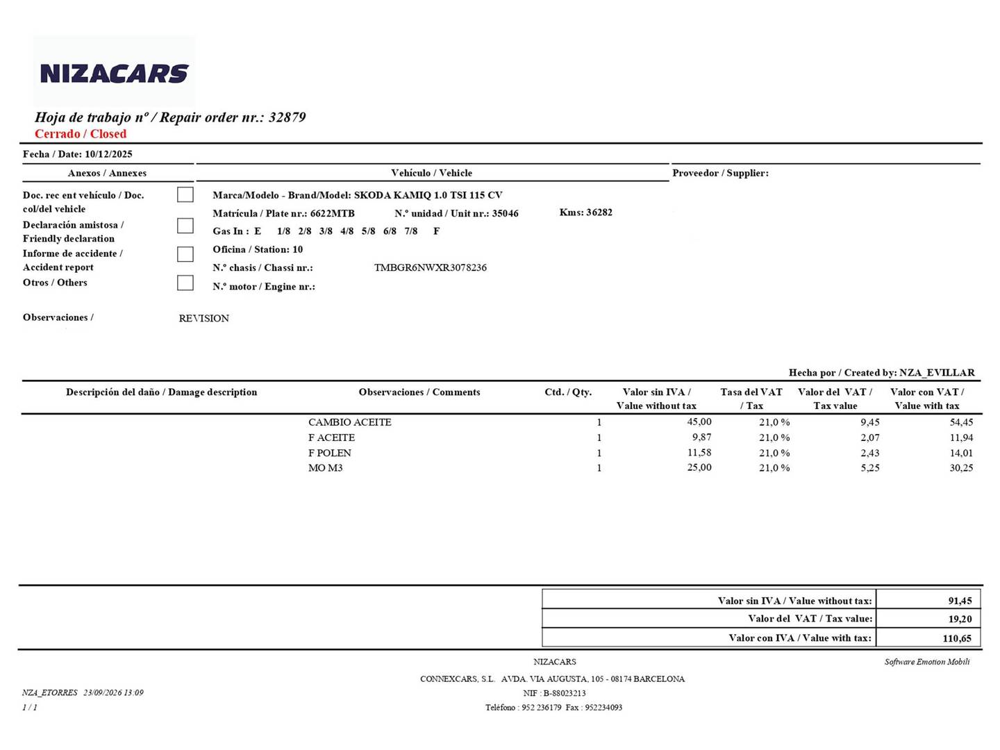 Foto del mantenimiento del Skoda Kamiq Skoda Kamiq 1.0 TSI Design DSG (115 CV)