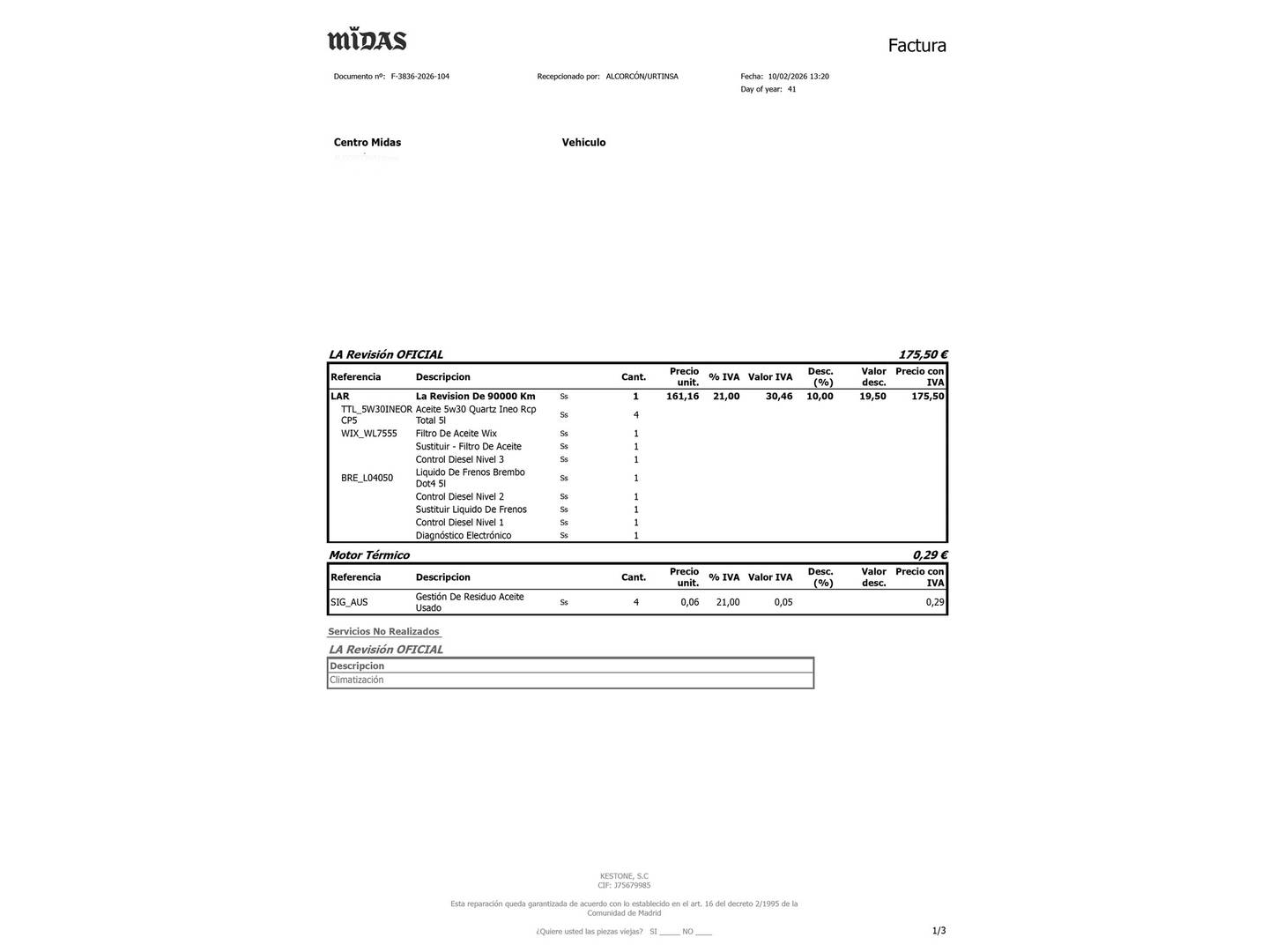 Foto del mantenimiento del Peugeot Partner Peugeot Partner Furgon BlueHDi 100 Pro Standard 600kg (98 CV)