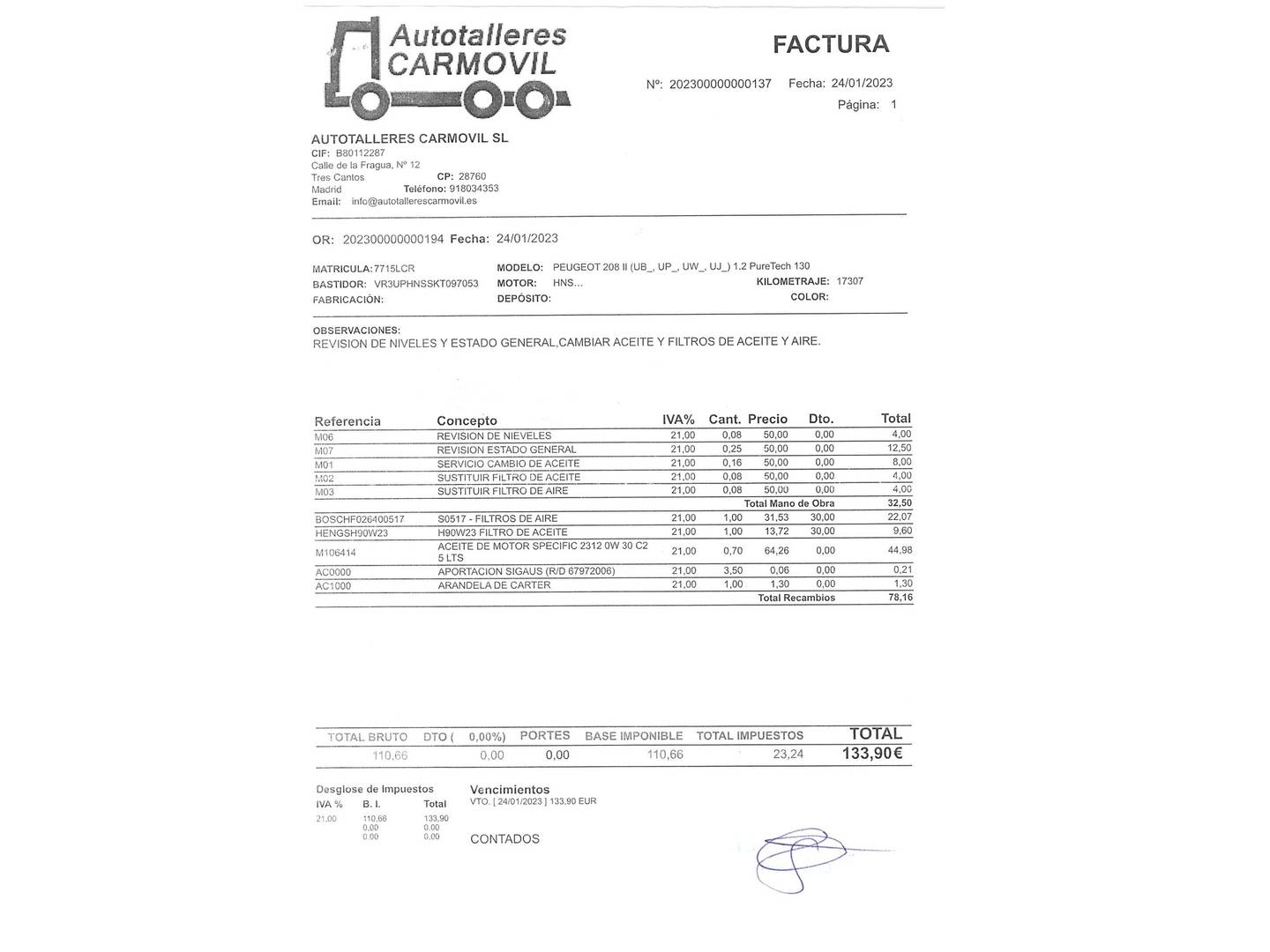 Foto del mantenimiento del Peugeot 208 Peugeot 208 PureTech 130 GT Line EAT8 (130 CV)