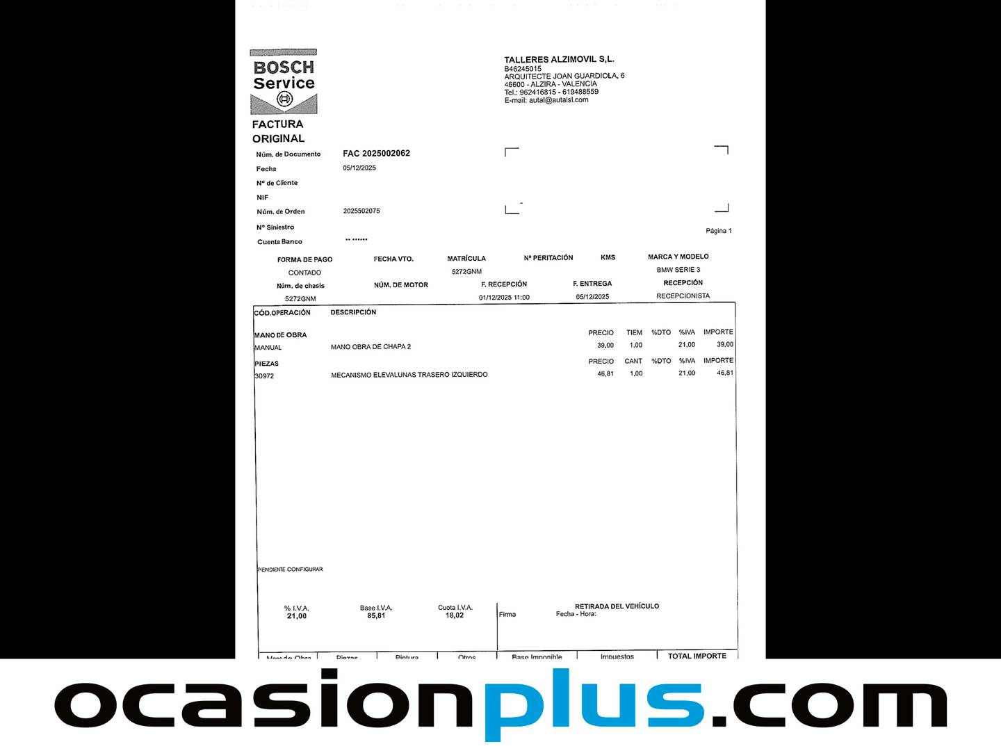 Foto del mantenimiento del BMW Serie 3 BMW Serie 3 320d (177 CV)