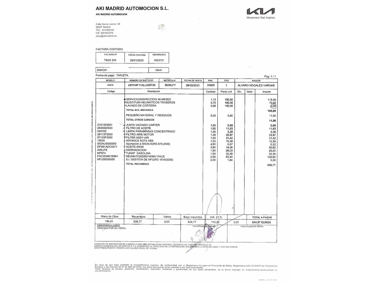 Foto del mantenimiento del KIA XCeed KIA XCeed 1.0 T-GDi Drive (120 CV)