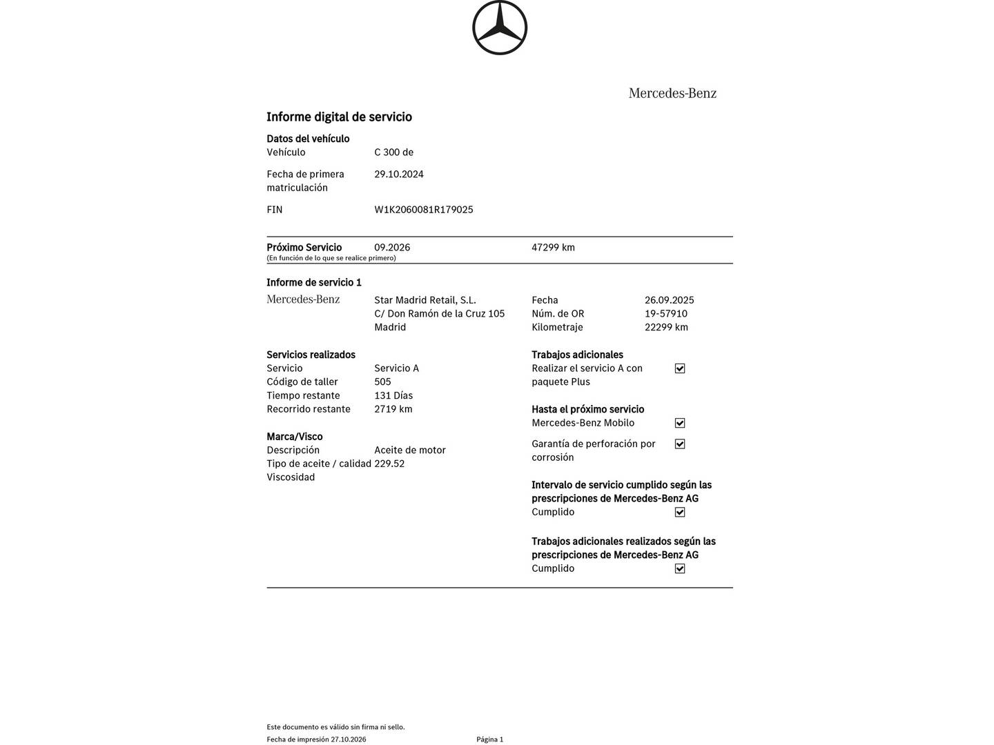 Foto del mantenimiento del Mercedes Clase C Mercedes Clase C 300 de (313 CV) Pack AMG
