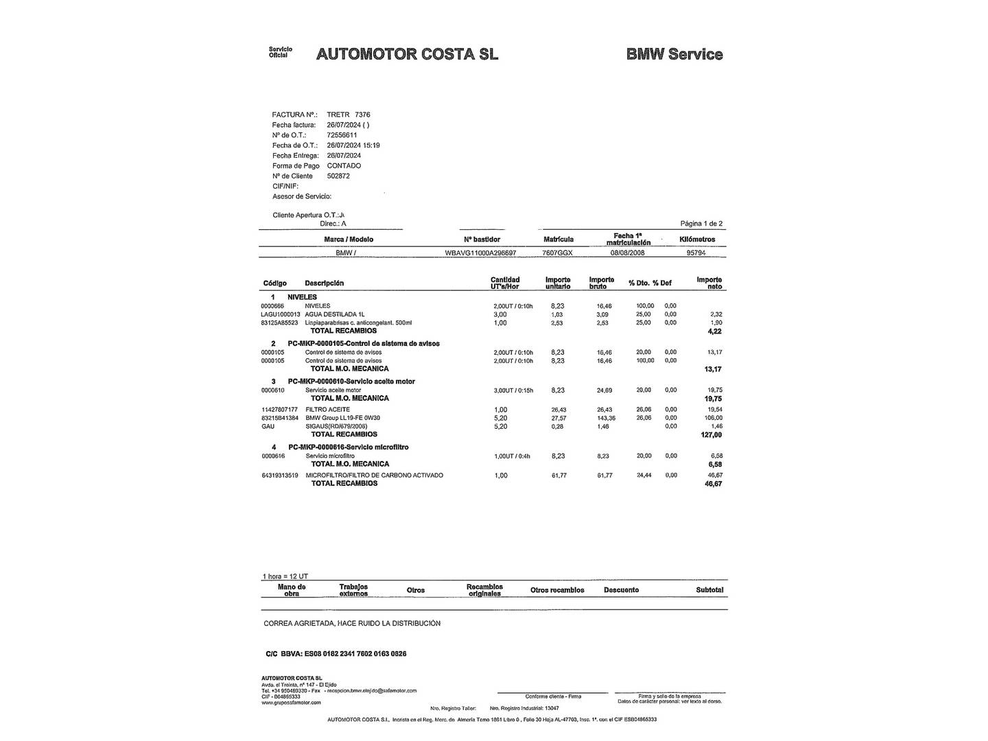 Foto del mantenimiento del BMW Serie 3 BMW Serie 3 318d (143 CV)