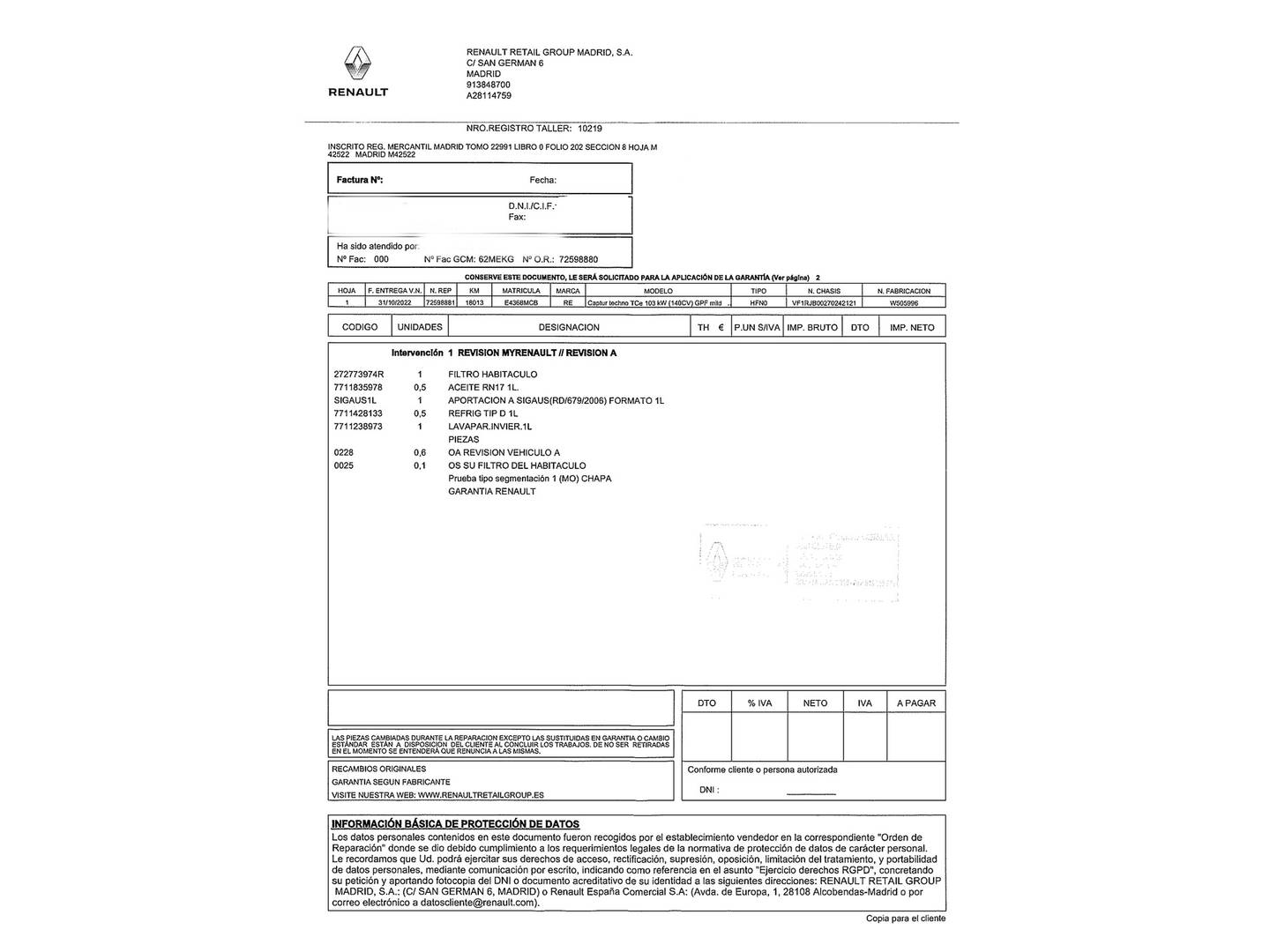 Foto del mantenimiento del Renault Captur Renault Captur Techno TCe (140 CV) GPF