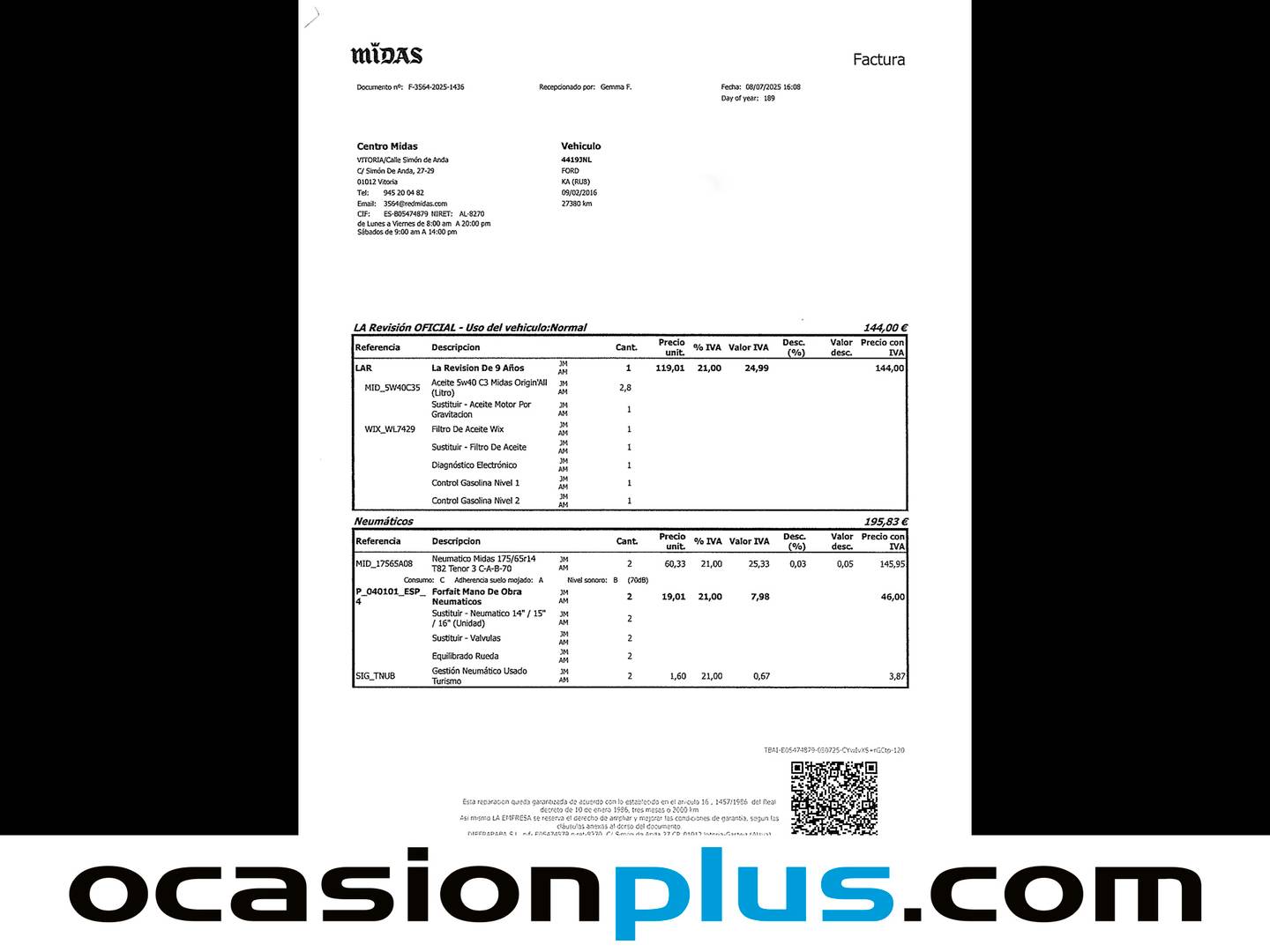 Foto del mantenimiento del Ford Ka Ford Ka 1.2 Duratec S&S Trend+ (69 CV)