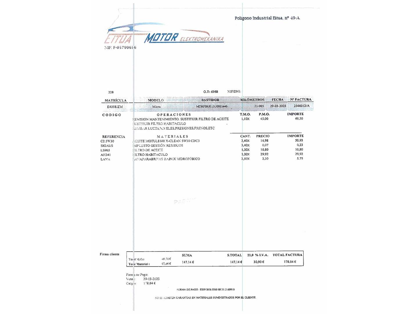 Foto del mantenimiento del Nissan Micra Nissan Micra 1.2G N-TEC  (80 CV)