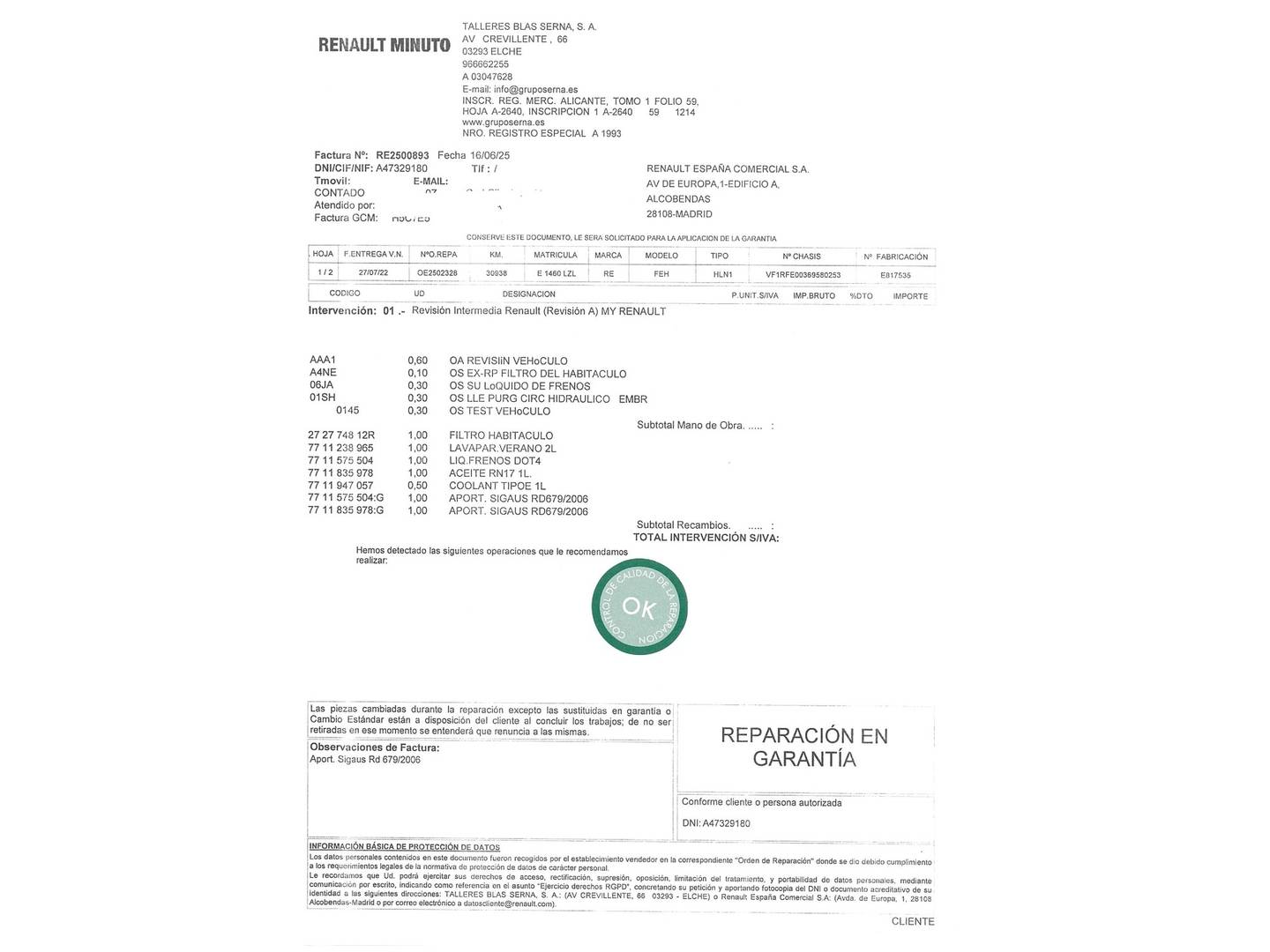 Foto del mantenimiento del Renault Kadjar Renault Kadjar Techno TCe GPF (140 CV)