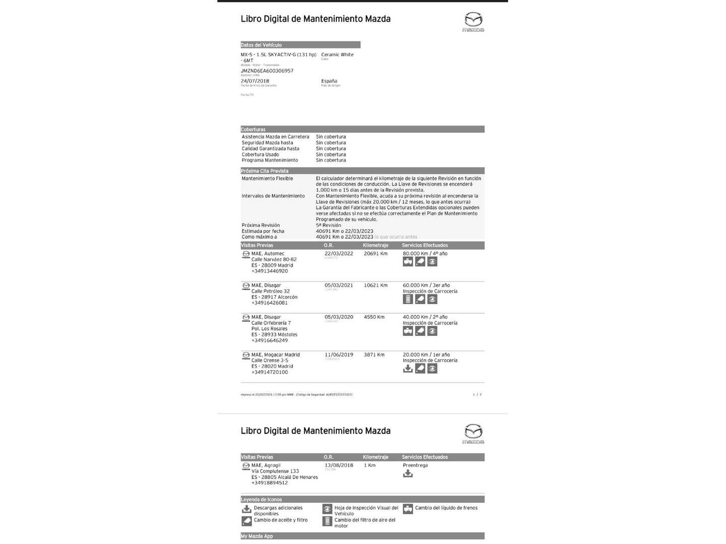 Foto del mantenimiento del Mazda MX-5 Mazda MX-5 1.5 Zenith (131 CV)