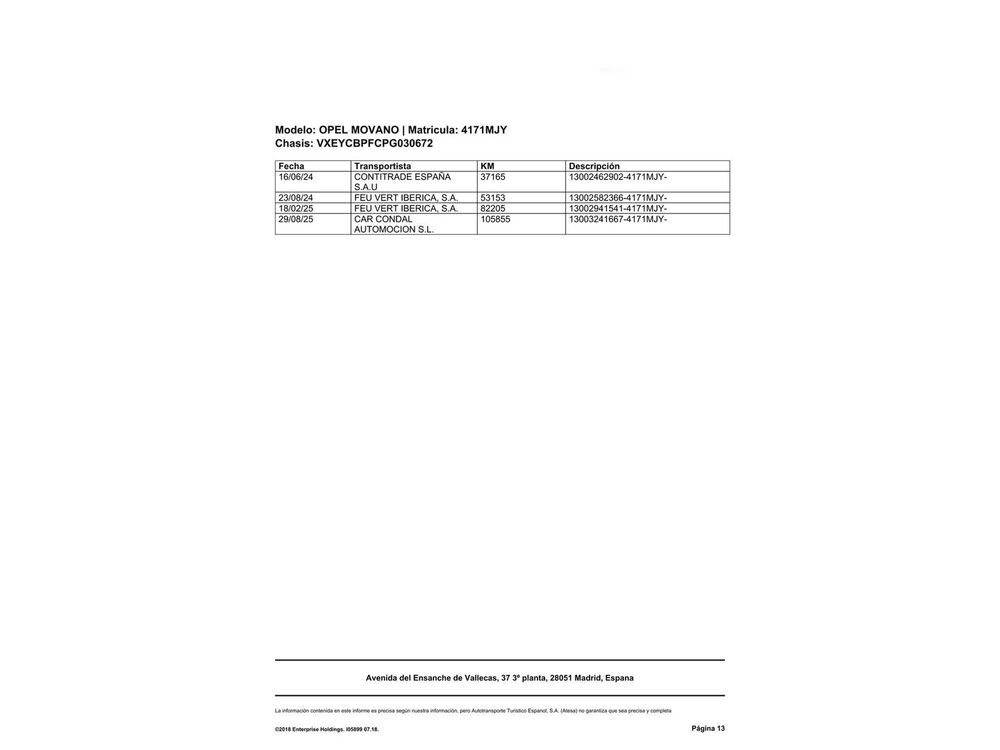 Foto del mantenimiento del Opel Movano Opel Movano Furgon 2.2 BlueHDi Base L3H2 3.5T (140 CV)