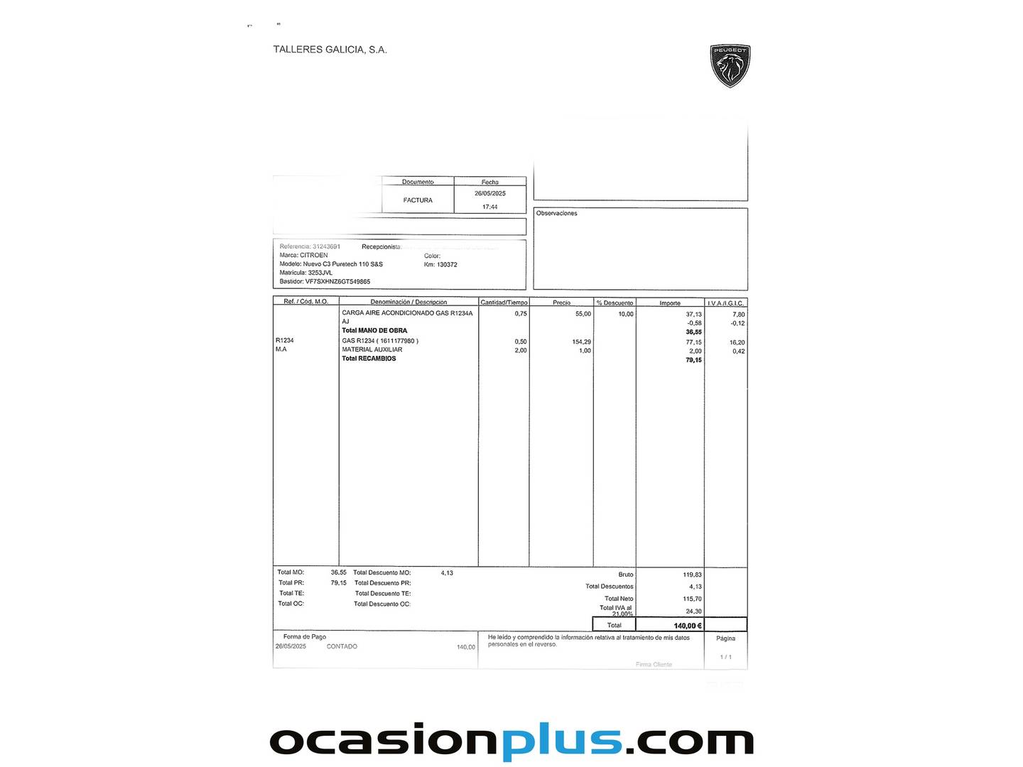 Foto del mantenimiento del Citroën C3 Citroën C3 PureTech 110 S&S Shine (110 CV)