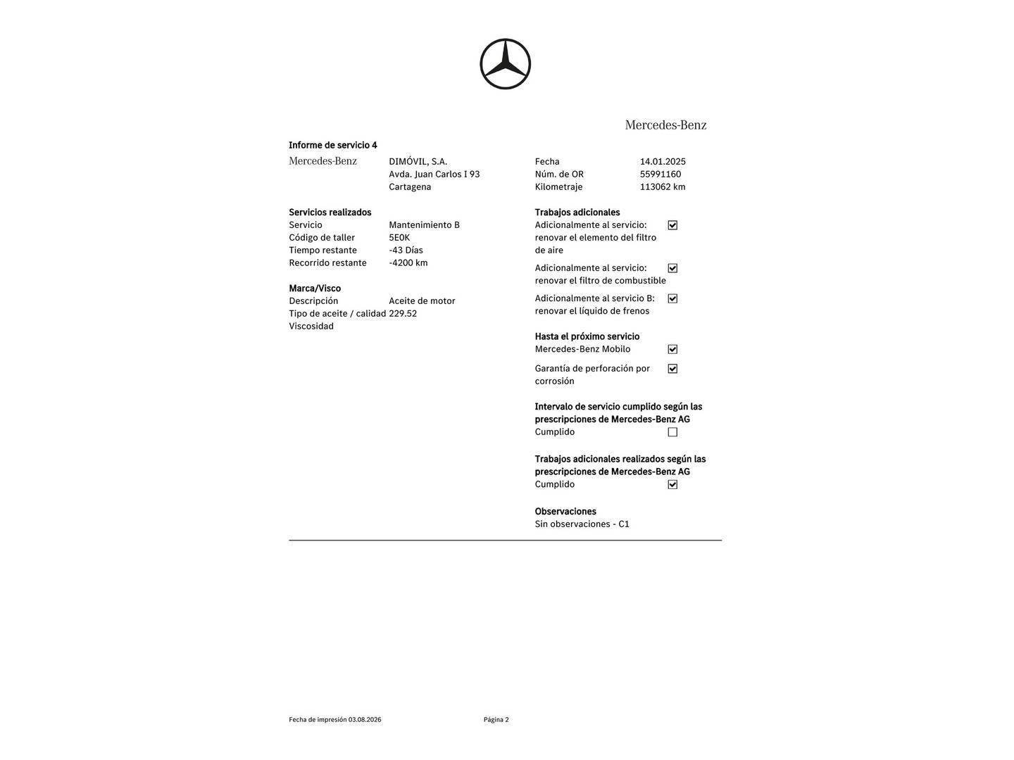 Foto del mantenimiento del Mercedes Clase C Mercedes Clase C 220 d (194 CV) Pack AMG