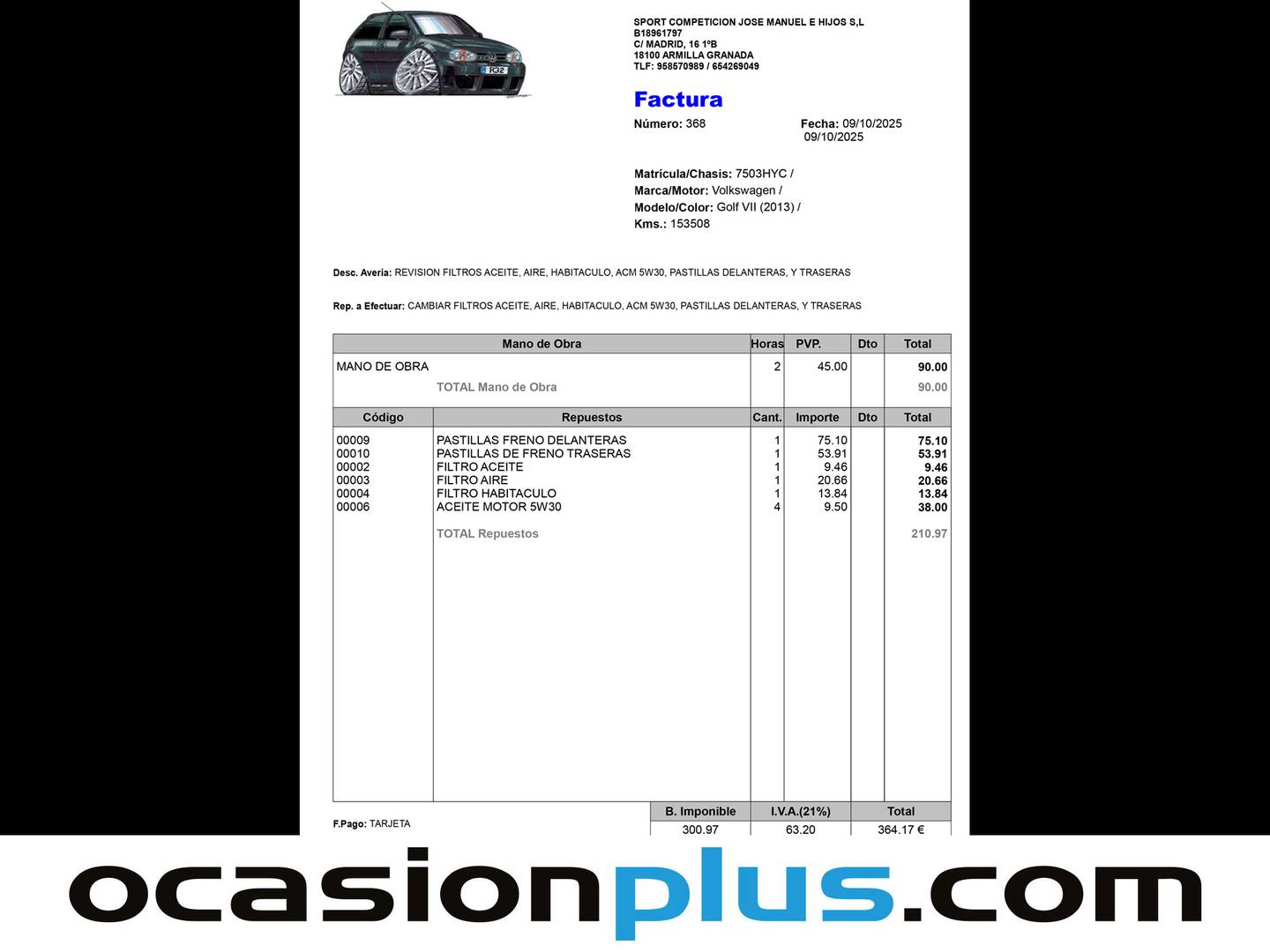 Foto del mantenimiento del Volkswagen Golf Volkswagen Golf 1.4 TSI ACT Tech BMT  (140 CV) DSG