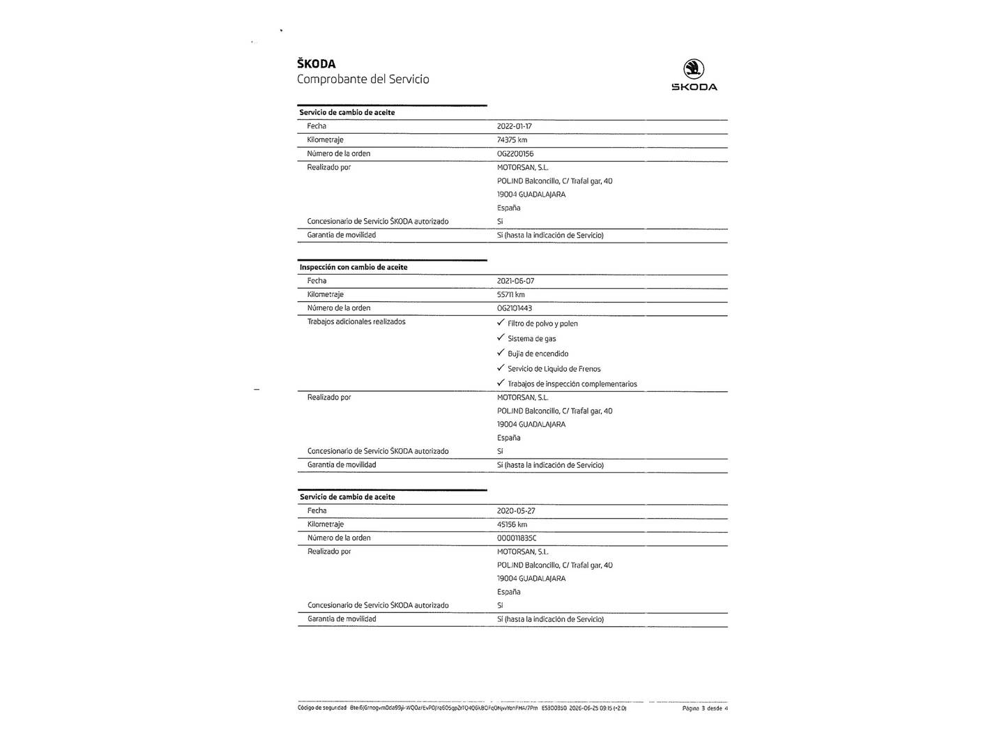 Foto del mantenimiento del Skoda Octavia Skoda Octavia 1.4 TSI CNG Like (110 CV)