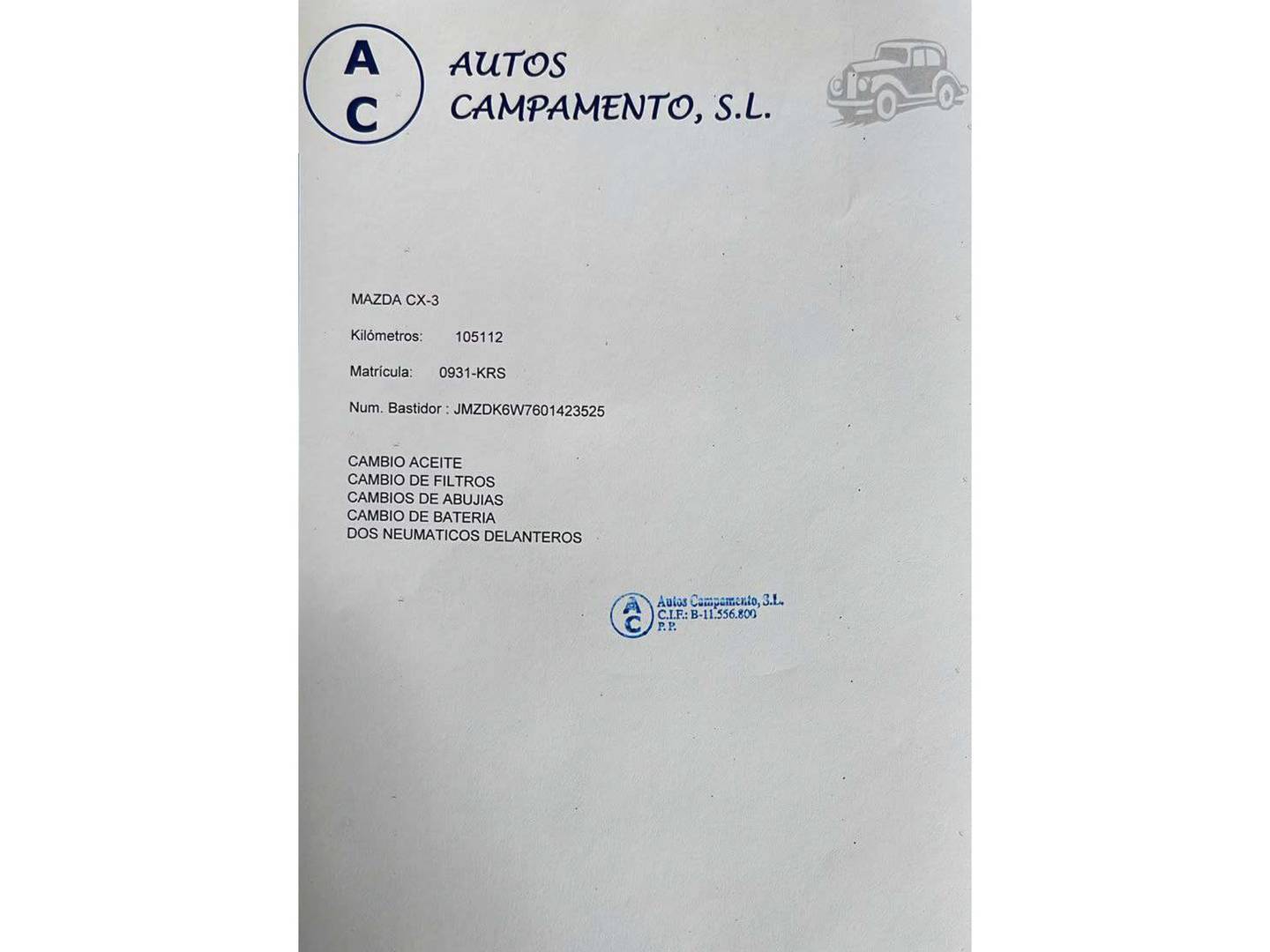Foto del mantenimiento del Mazda CX-3 Mazda CX-3 2.0 G Zenith 2WD (121 CV)