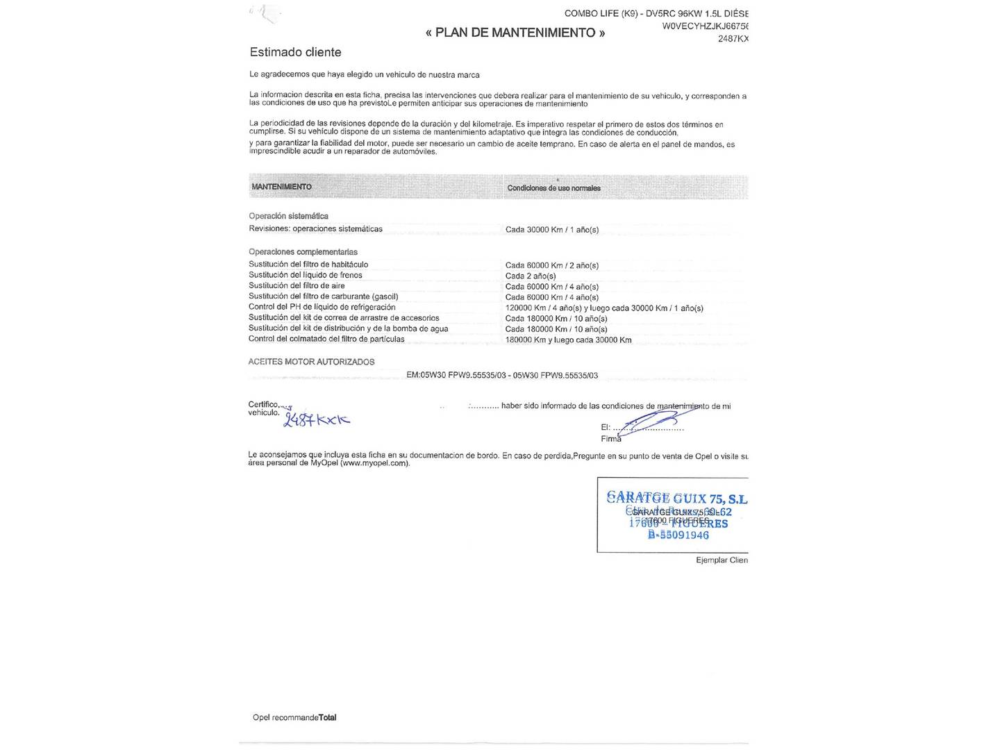 Foto del mantenimiento del Opel Combo Life Opel Combo Life 1.5 TD S&S Selective L (130 CV)