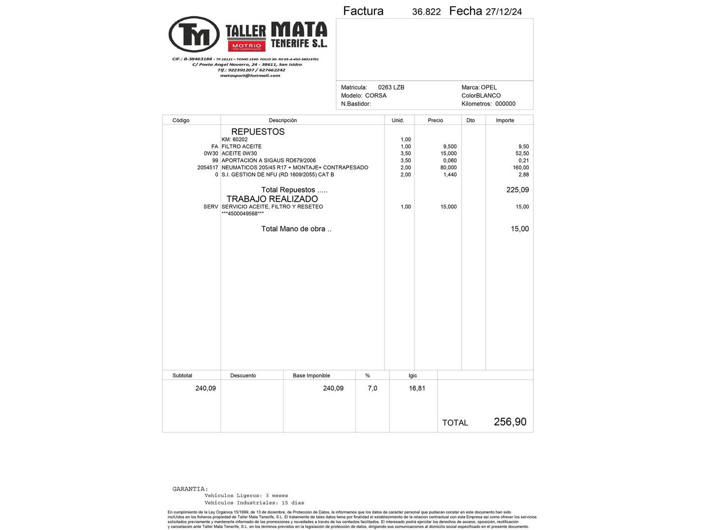 Foto del mantenimiento del Opel Corsa Opel Corsa 1.2 Turbo XHT GS-Line Auto (130 CV)