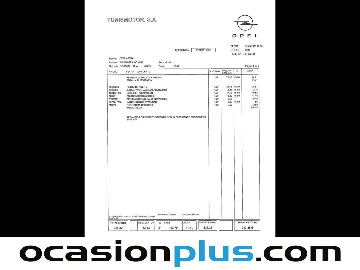 Foto del mantenimiento del Opel Astra Opel Astra 1.2 Turbo SHL GS Line (110 CV)
