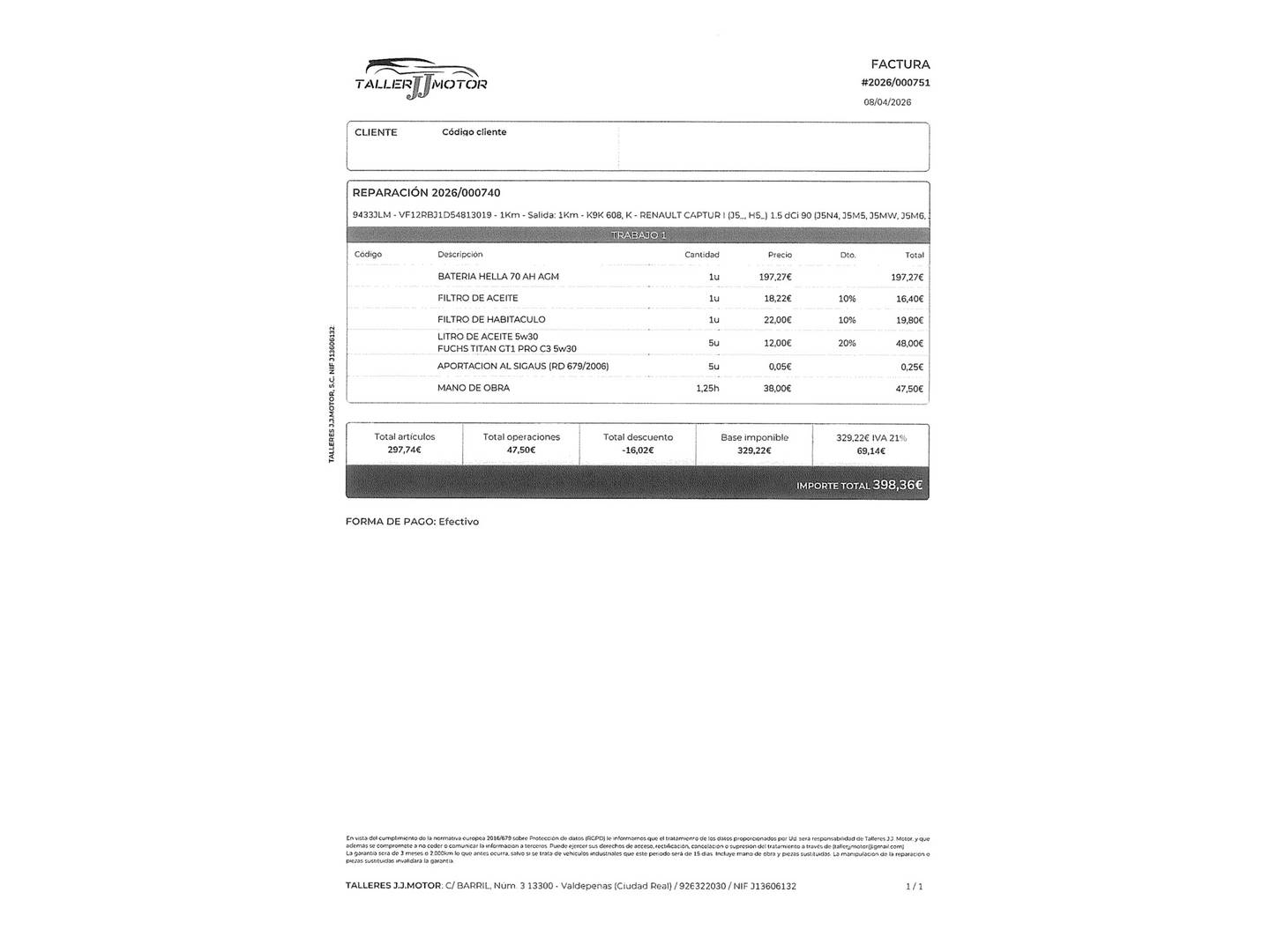 Foto del mantenimiento del Renault Captur Renault Captur Xmod Energy dCi (90 CV) EDC