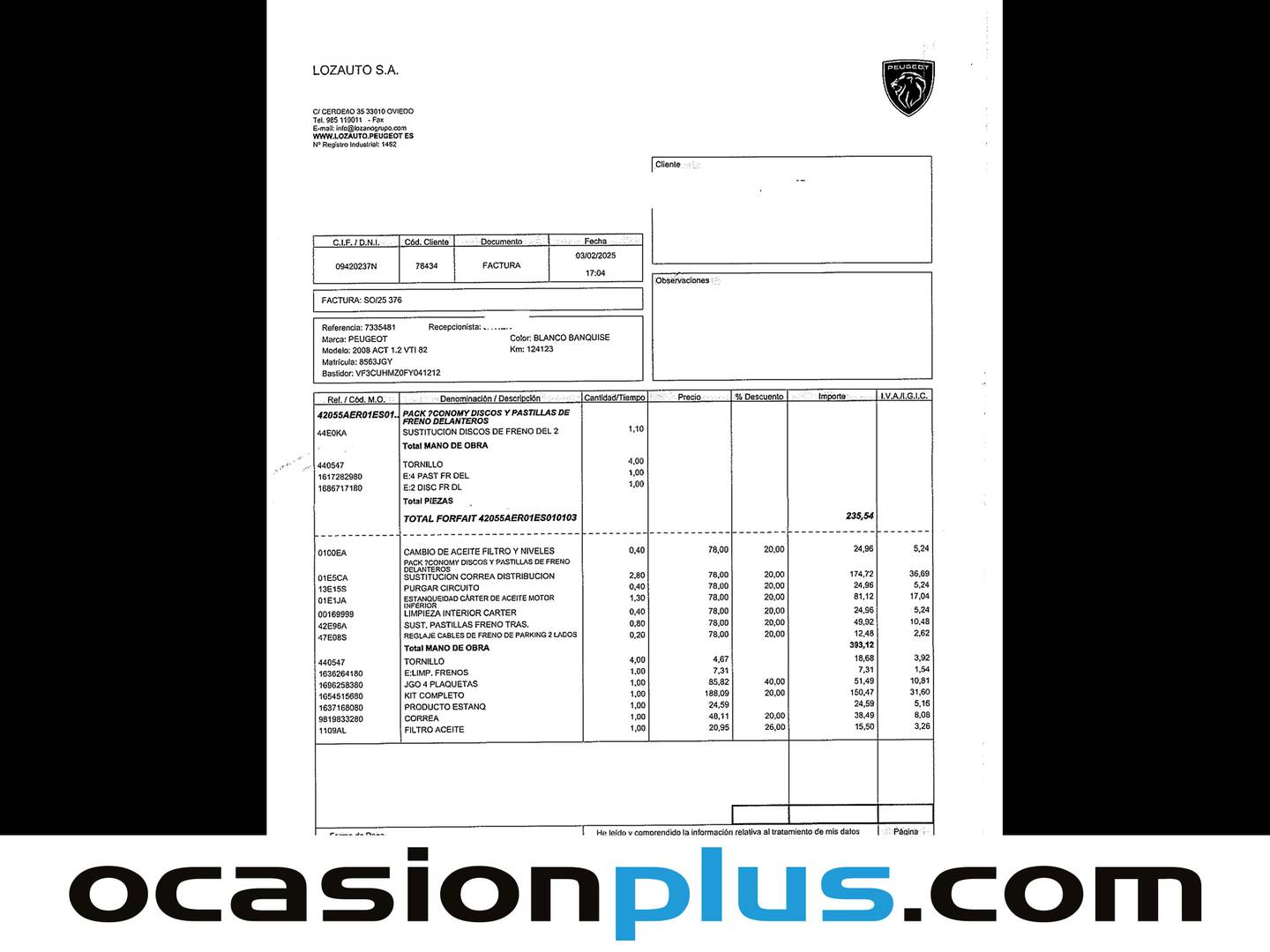 Foto del mantenimiento del Peugeot 2008 Peugeot 2008 VTI 82 Active (82 CV)
