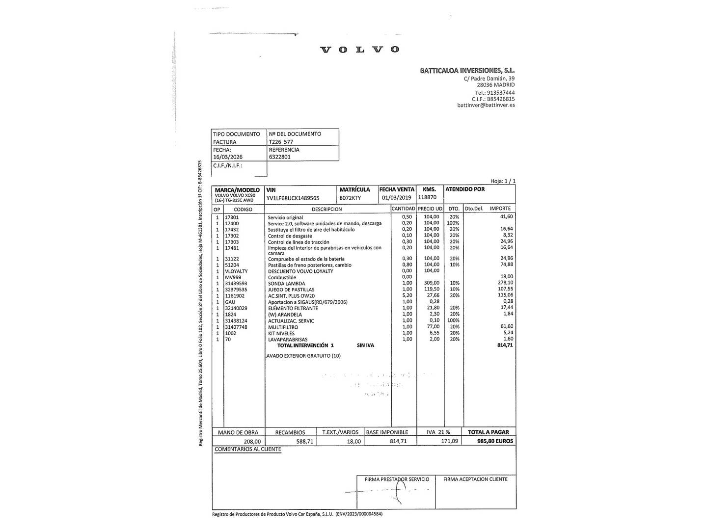 Foto del mantenimiento del Volvo XC90 Volvo XC90 D5 Momentum AWD Auto (235 CV) 7 Plazas