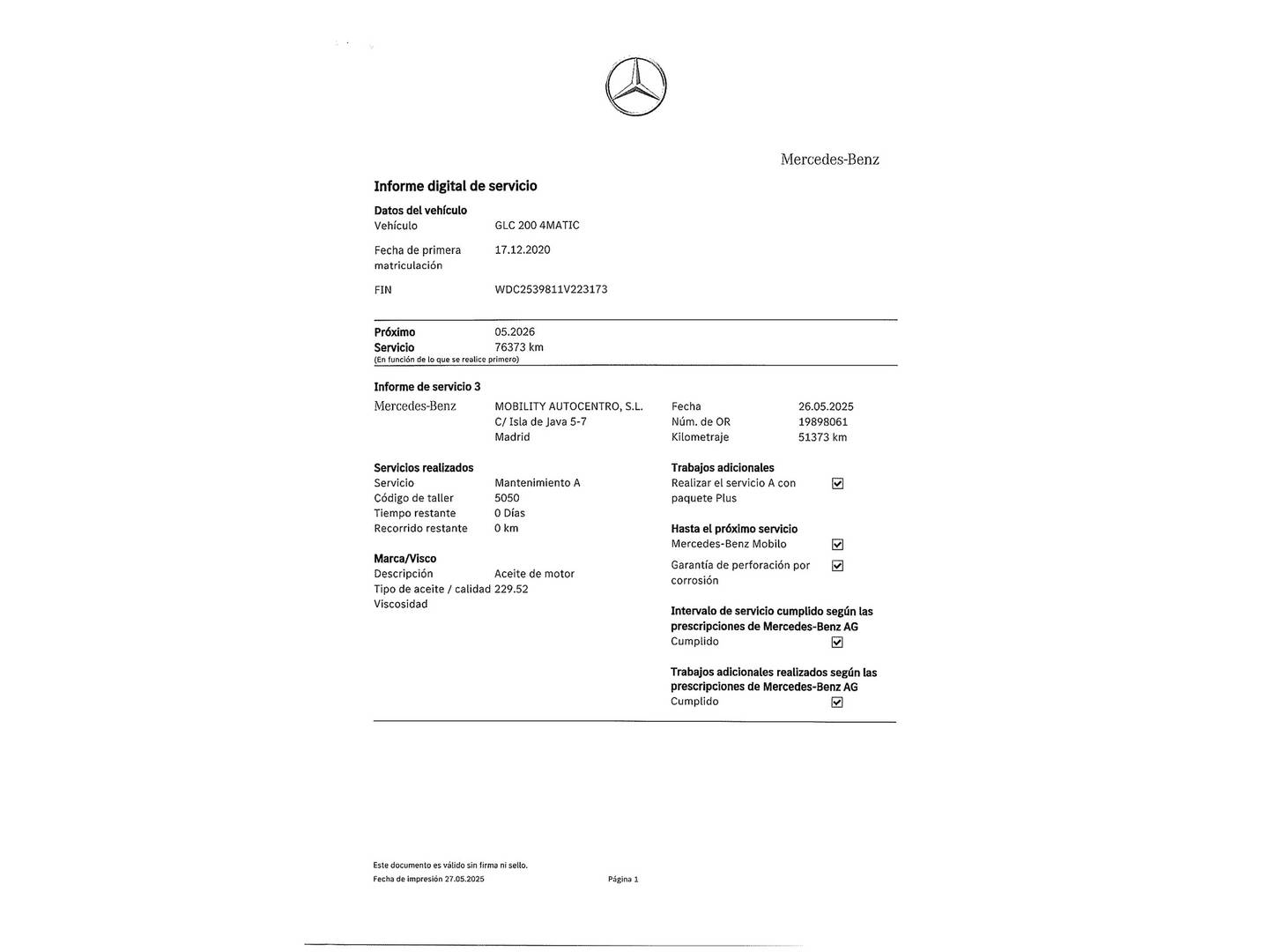 Foto del mantenimiento del Mercedes Clase GLC Mercedes-Benz GLC 200 4Matic (197 CV)