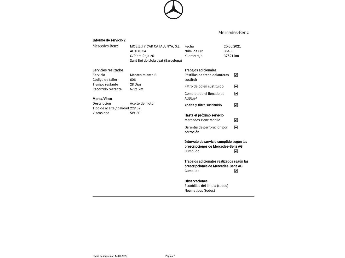 Foto del mantenimiento del Mercedes Clase GLC Mercedes GLC GLC 250 d 4Matic (204 CV)
