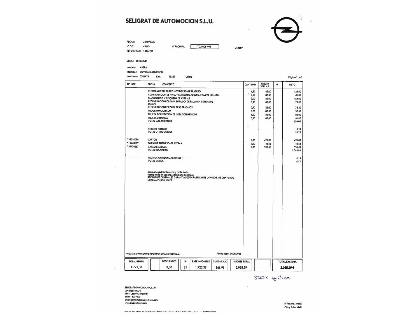Foto del mantenimiento del Opel Astra Opel Astra 1.6 CDTi S&S Dynamic (136 CV)