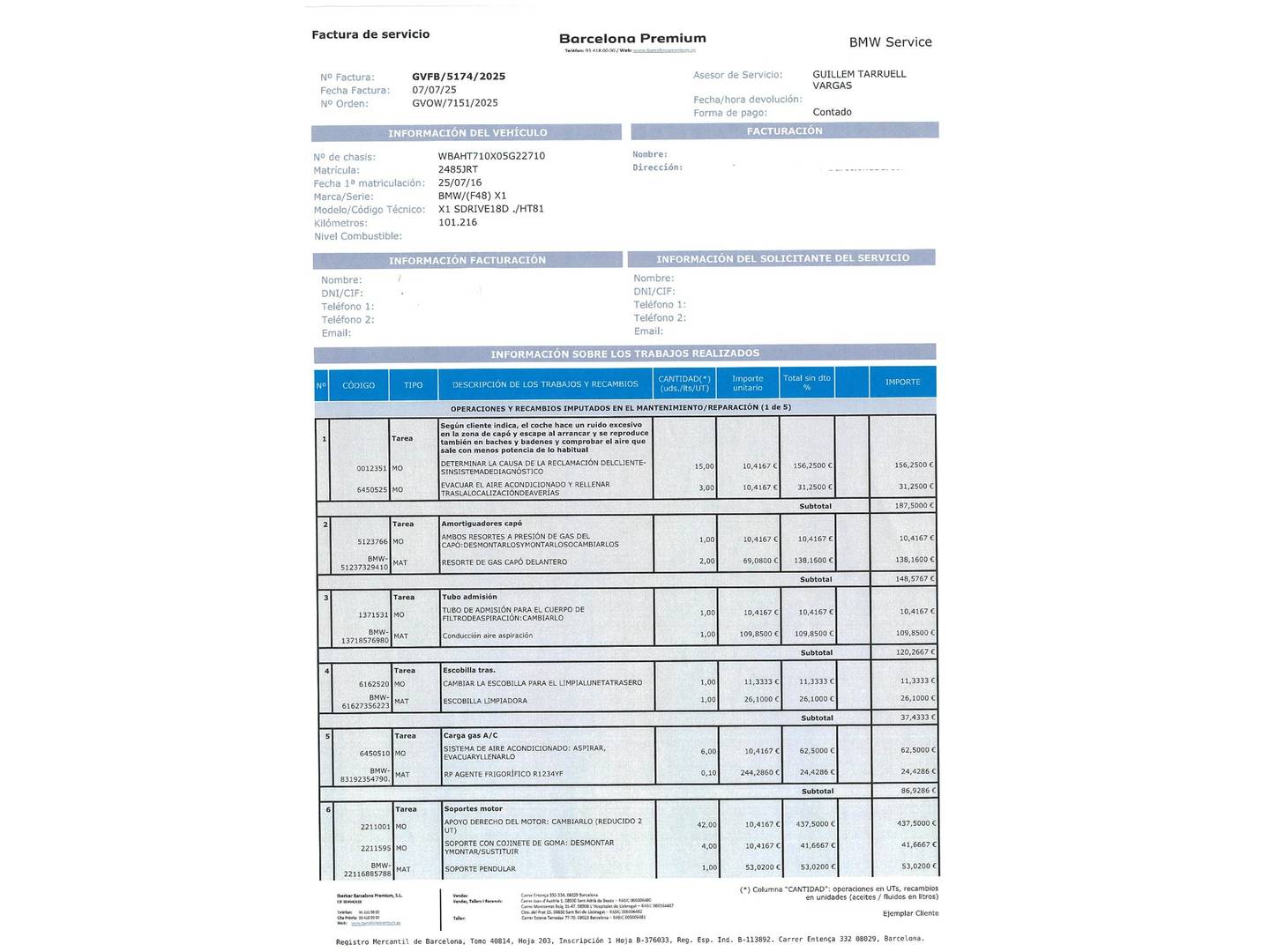 Foto del mantenimiento del BMW X1 BMW X1 sDrive18d  (150 CV)