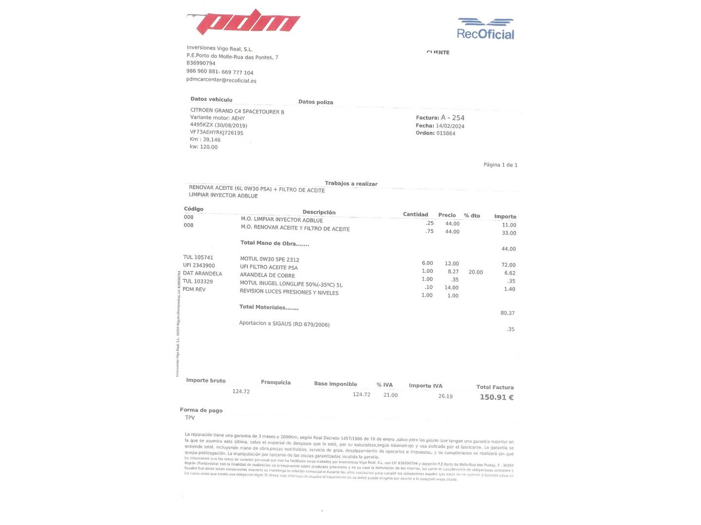 Foto del mantenimiento del Citroën Grand C4 Spacetourer Citroën Grand C4 Spacetourer BlueHDi 150 S&S Shine EAT8 (163 CV) 7 Plazas