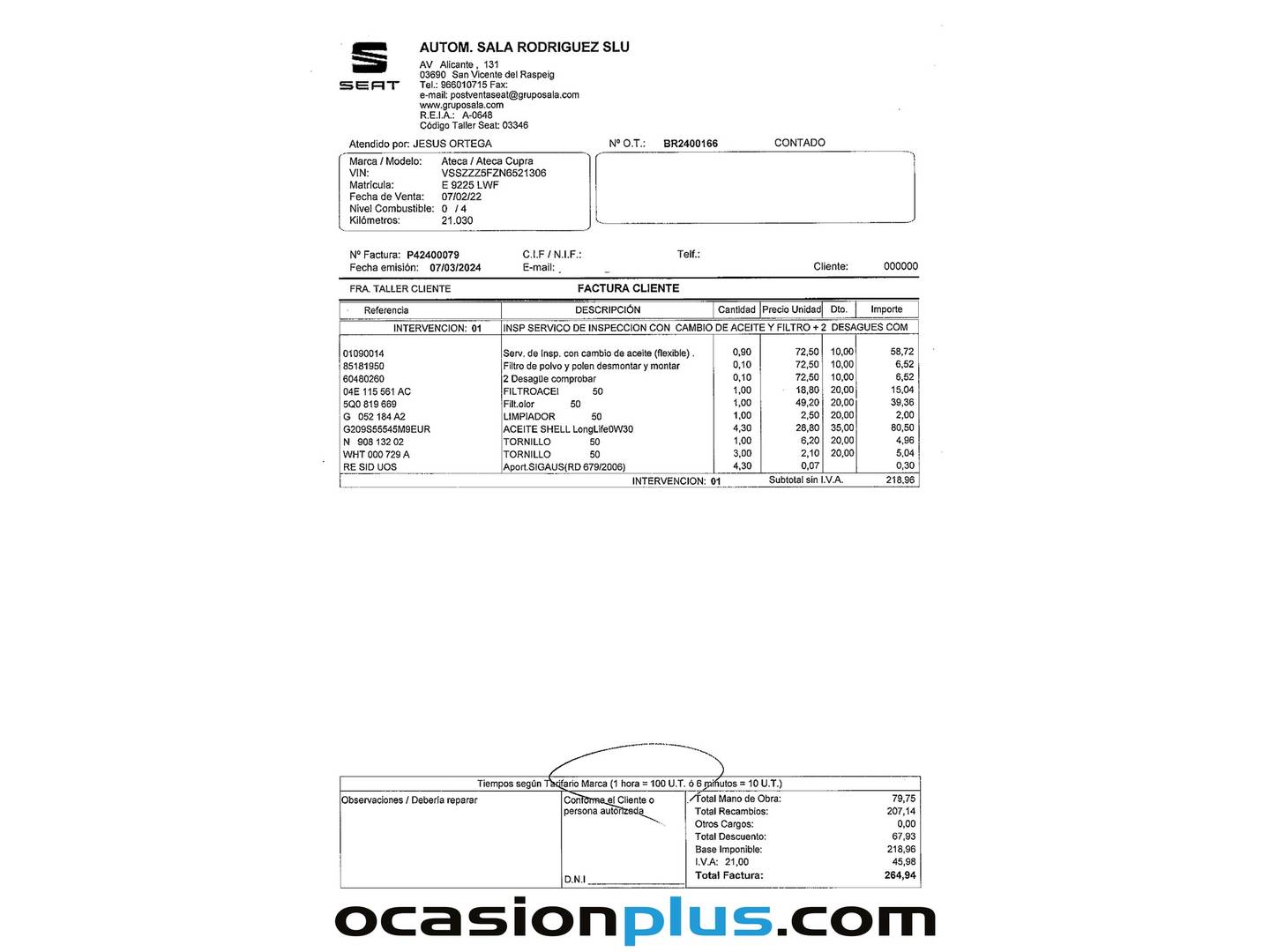 Foto del mantenimiento del Seat Ateca SEAT Ateca 1.5 TSI X-Perience Go L (150 CV)