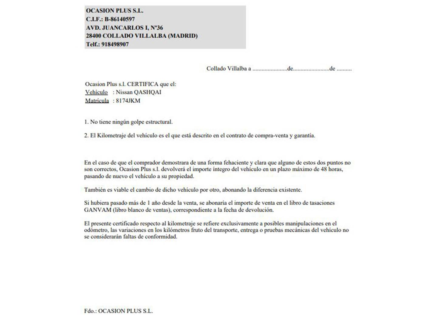 Foto del certificado del Nissan QASHQAI Nissan Qashqai 1.5 dCi 360 4x2 (110 CV)