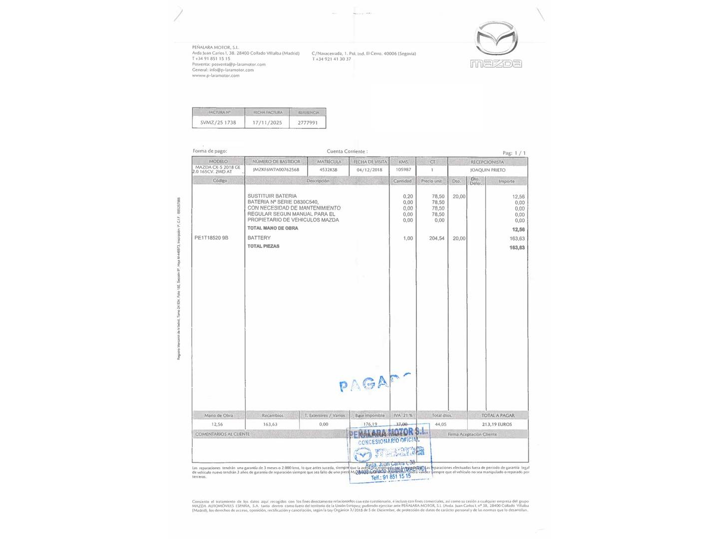 Foto del mantenimiento del Mazda CX-5 Mazda CX-5 2.0 G Zenith White 2WD AT (165 CV)