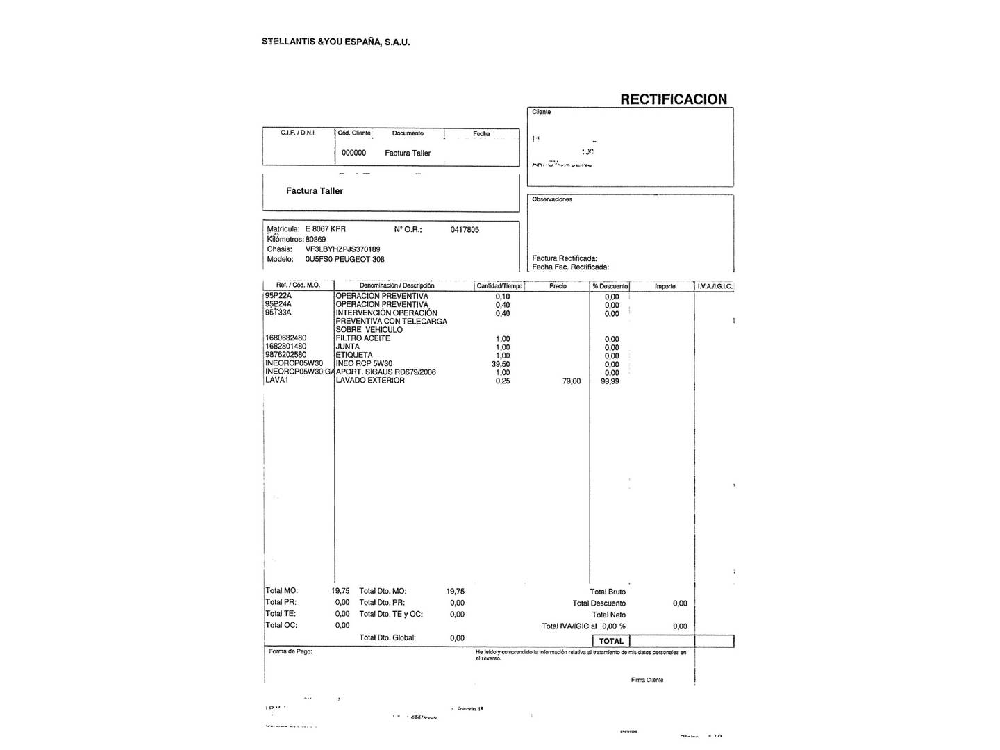 Foto del mantenimiento del Peugeot 308 Peugeot 308 BlueHDi 130 S&S Allure (130 CV)
