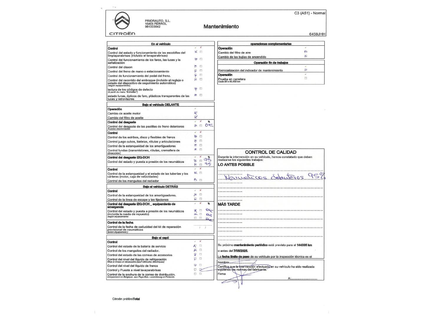 Foto del mantenimiento del Citroën C3 Citroën C3 PureTech 82 Tonic (82 CV)